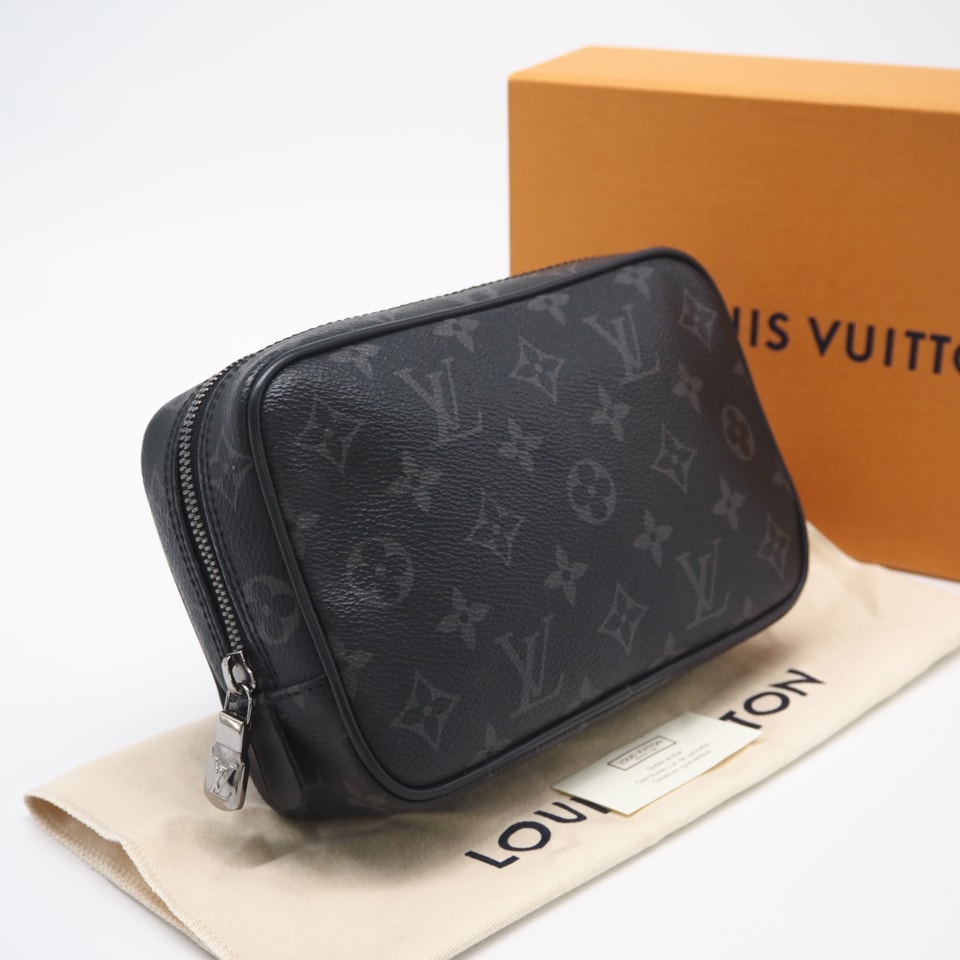 美品 LOUIS VUITTON ルイ・ヴィトン エクリプス トゥルーストワレ PM M43384 ポーチ ブラック・グレー コーティングキャンバス メンズ