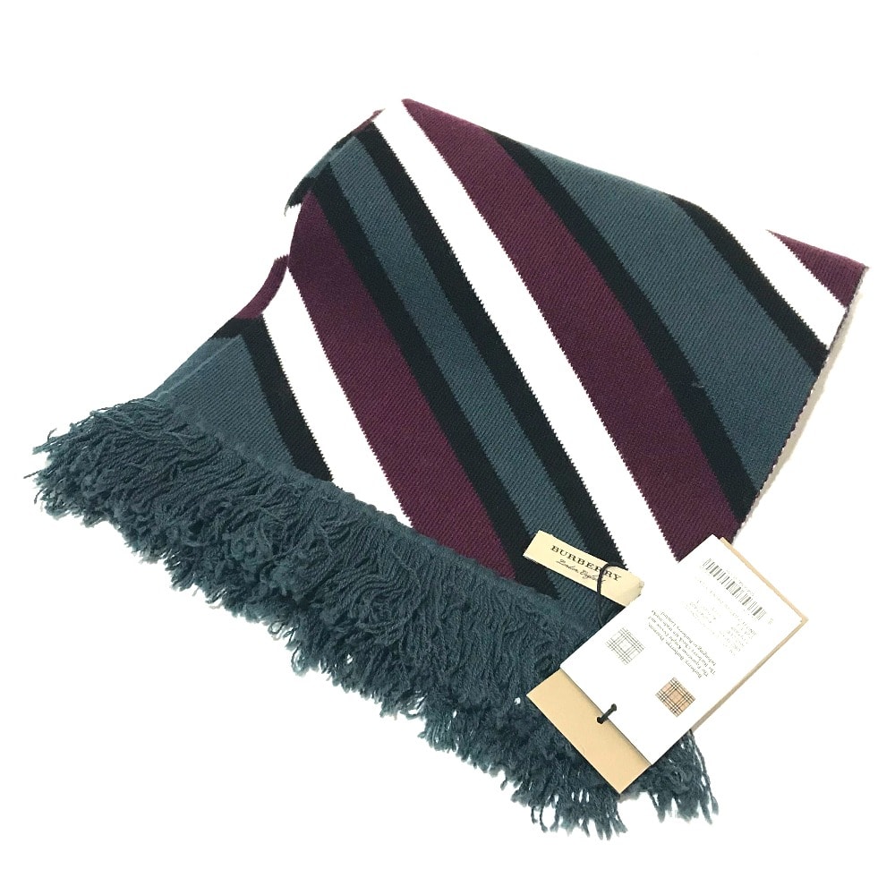 バーバリー BURBERRY Tri-tone Striped 4075353 ストライプ マフラー ウール/カシミヤ グリーン系×マルチカラー 未使用