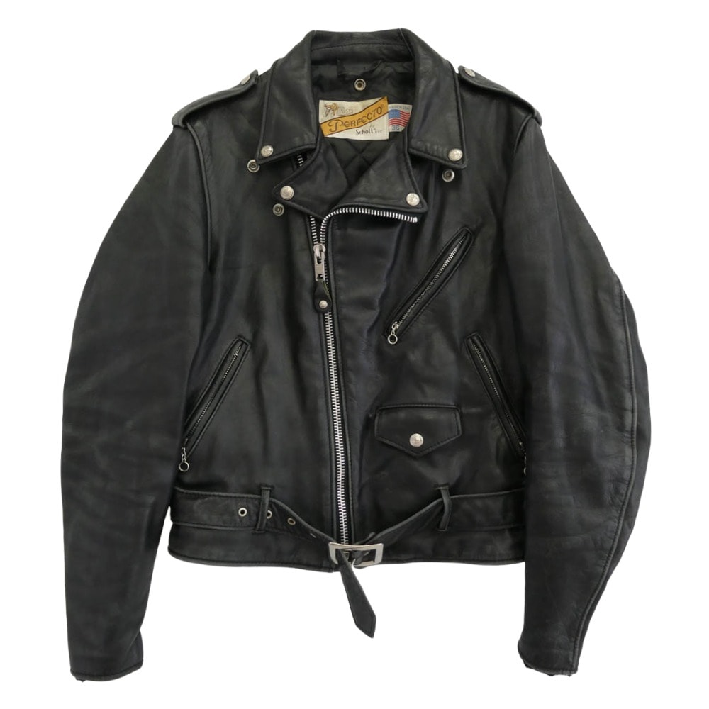 schott ショット レザージャケット 618 80s 90s バイカータグ後期 ライダース ジャケット ブラック系 36【中古】