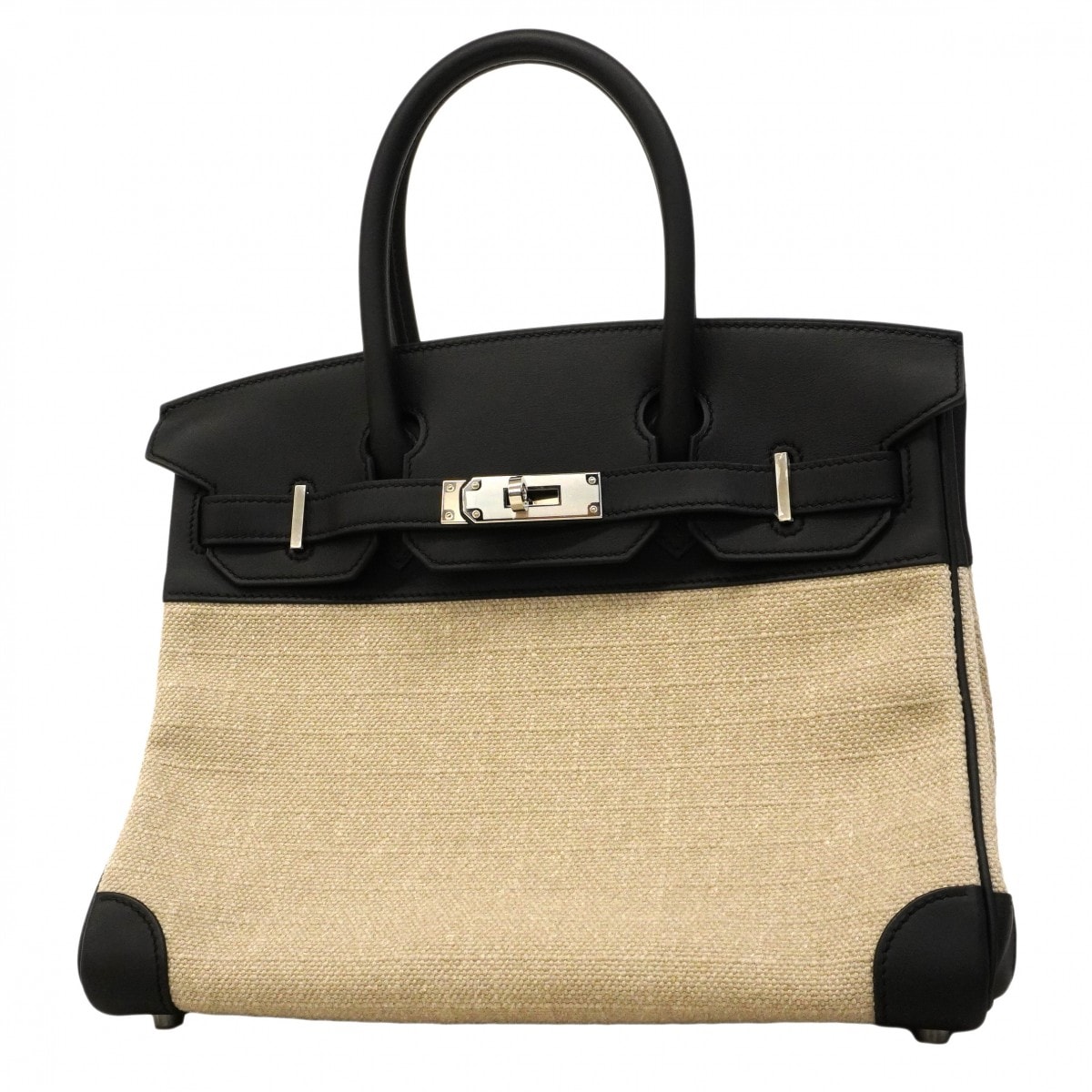 【6da0679-g】エルメス ハンドバッグ バーキン30 スイフト トワルビヴァーク ブラック シルバー金具 W刻印【中古】レディース