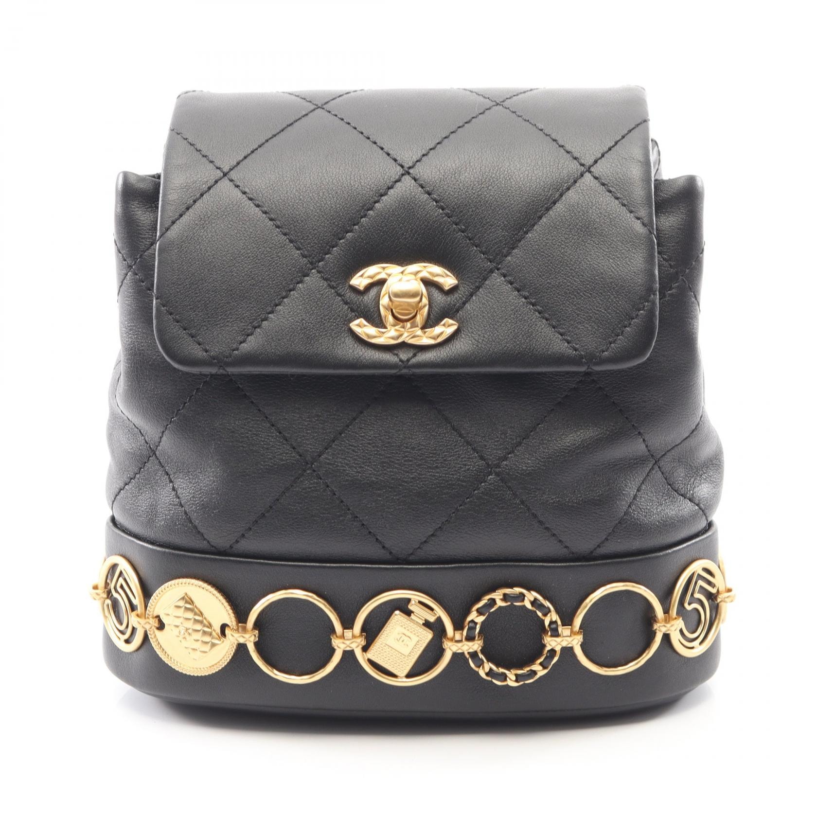 シャネル CHANEL マトラッセ スモール チェーン リュックサック バックパック バッグ ラムスキン(羊革) レディース ブラック系 AS4275 【中古】
