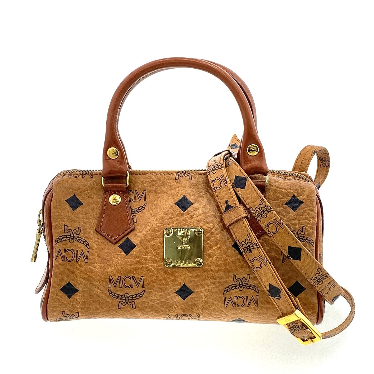 MCM エム・シー・エム ヴィセスト 2WAY ミニボストンバッグ ミニボストンバッグ レザー ブラウン  レディース【中古】