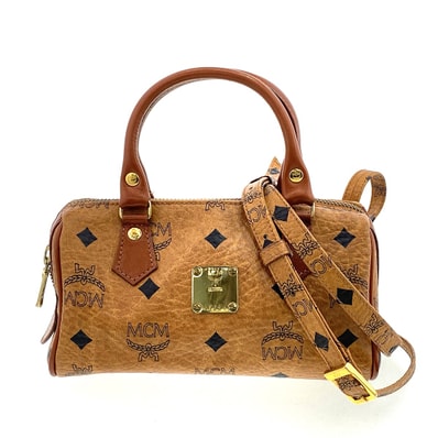 MCM エム・シー・エム ヴィセスト 2WAY ミニボストンバッグ ミニボストンバッグ レザー ブラウン レディース【中古】