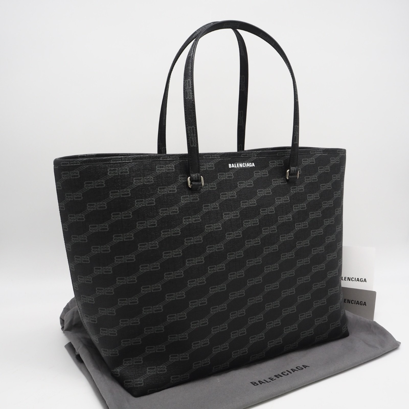 極美品 BALENCIAGA バレンシアガ BBモノグラム トートバッグ 702703 トートバッグ ブラック グレー コーティングキャンバス メンズ