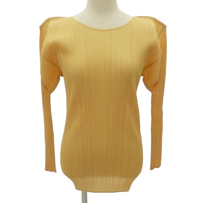 PLEATS PLEASE プリーツプリーズ イッセイミヤケ PP51-JK602 プリーツ加工 長袖 カットソー イエロー系 3【美品】【中古】