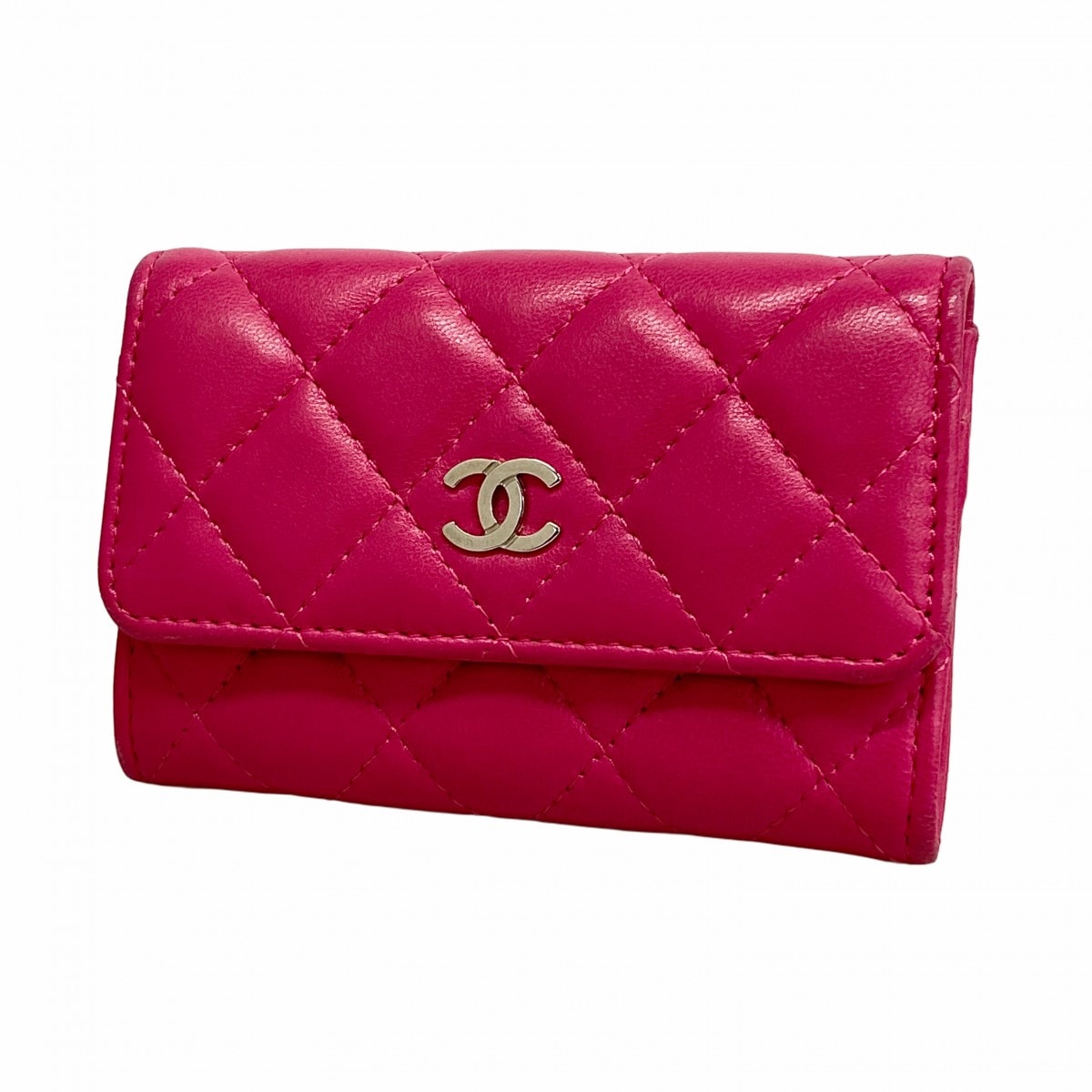 【6dc2259-k】シャネル 名刺入れ マトラッセ ラムスキン ピンク シルバー金具【中古】レディース