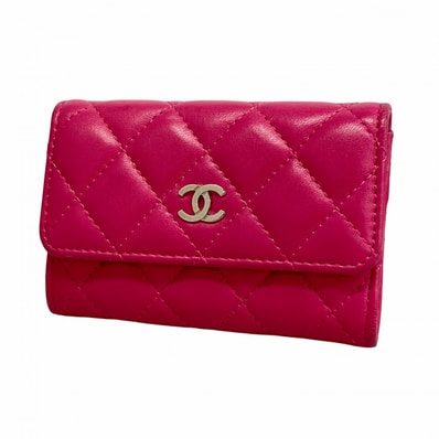 【6dc2259-k】シャネル 名刺入れ マトラッセ ラムスキン ピンク シルバー金具【中古】レディース