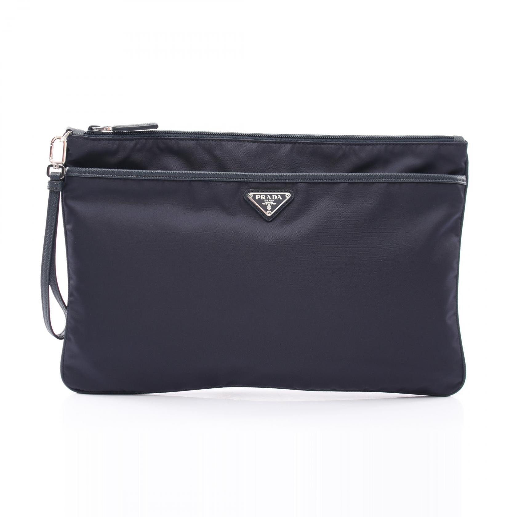 プラダ PRADA TESSUTO+SAFFIANO セカンドバッグ クラッチバッグ バッグ ナイロン サフィアーノレザー メンズ ネイビー系 2VN012 【中古】