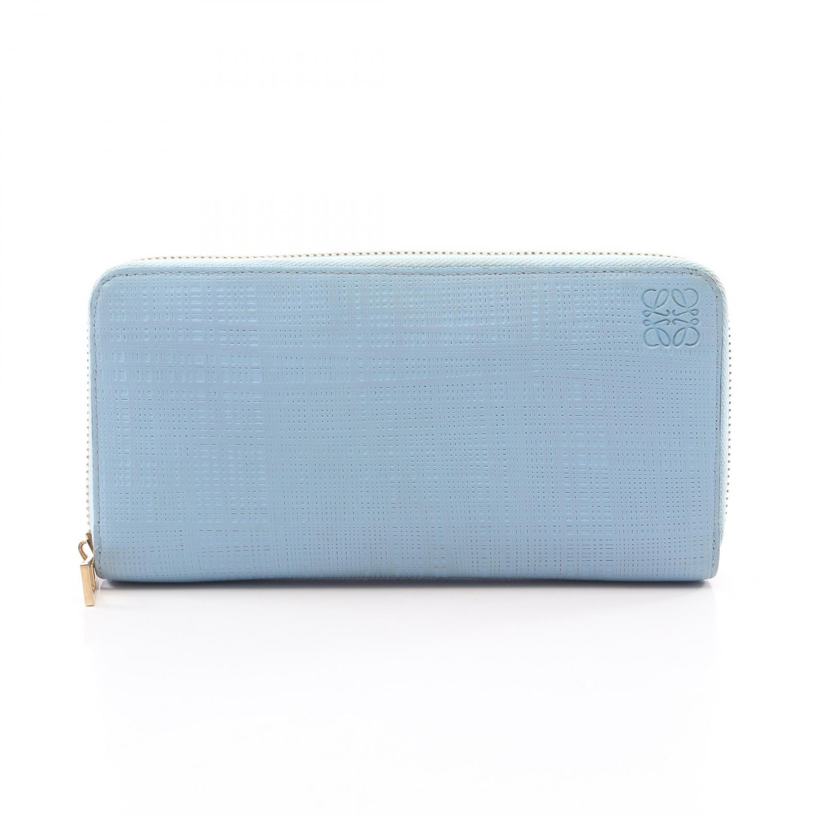 ロエベ LOEWE リネン ジップ アラウンド ウォレット ラウンド長財布 財布 レザー メンズ レディース ブルー系 【中古】