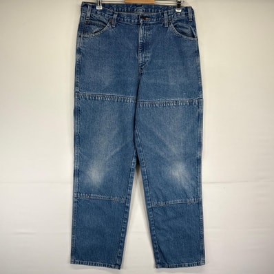 古着 ディッキーズ Dickies デニムパンツ ペインター ワーク ジーンズ ジーパン 5ポケット 長ズボン ワンポイントロゴ w36 L34 ブルー メンズ