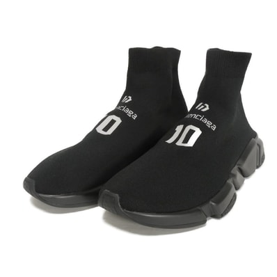 BALENCIAGA バレンシアガ スピード トレーナー ハイカット 43 サッカー ランナー ホワイト ソックス シューズ 28.5cm 未使用 新ロゴ エンボス ファブリック ブラック スニーカー 645734 W2DBU 1090