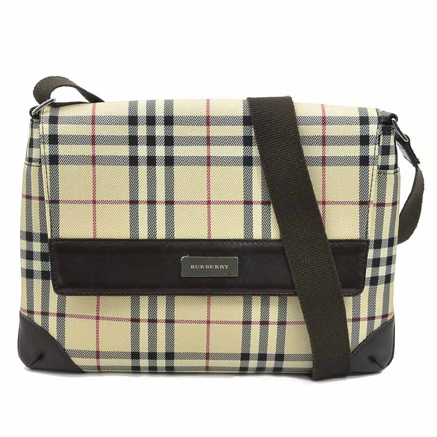 バーバリー BURBERRY ショルダーバッグ ナイロンキャンバス/レザー ベージュ×ブラウン レディース【中古】 r10761g
