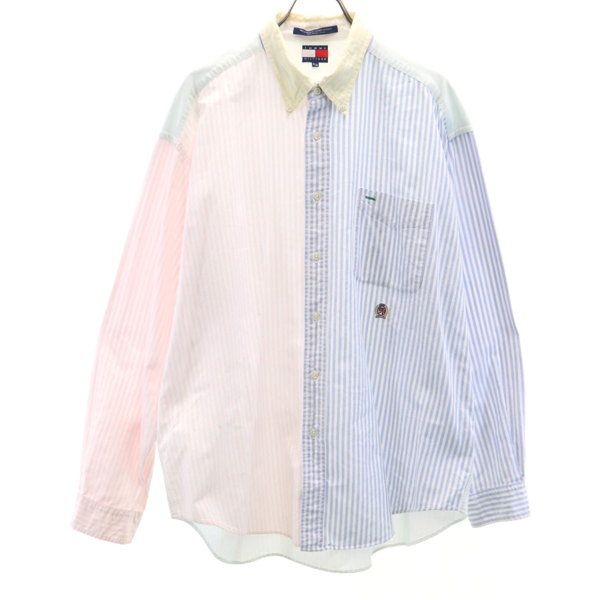 TOMMY HILFIGER トミーヒルフィガー 90s フラッグタグ オールド 長袖 ボタンダウンシャツ XL ピンク×ブルー