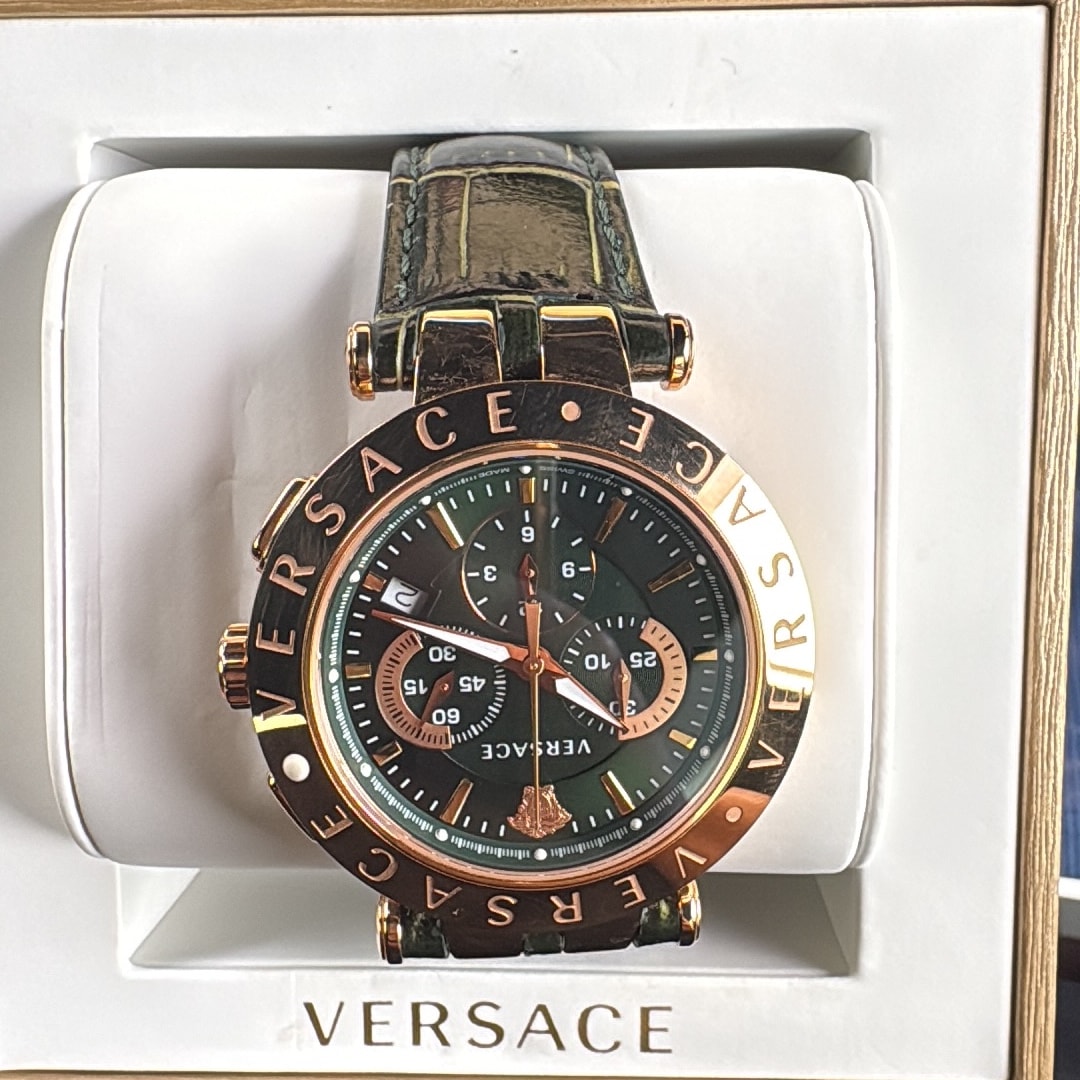 ヴェルサーチェ VERSACE V-RACE クロノ メンズ 時計 VERQ00420 クォーツ グリーン カーフ革 スイス (グリーン)