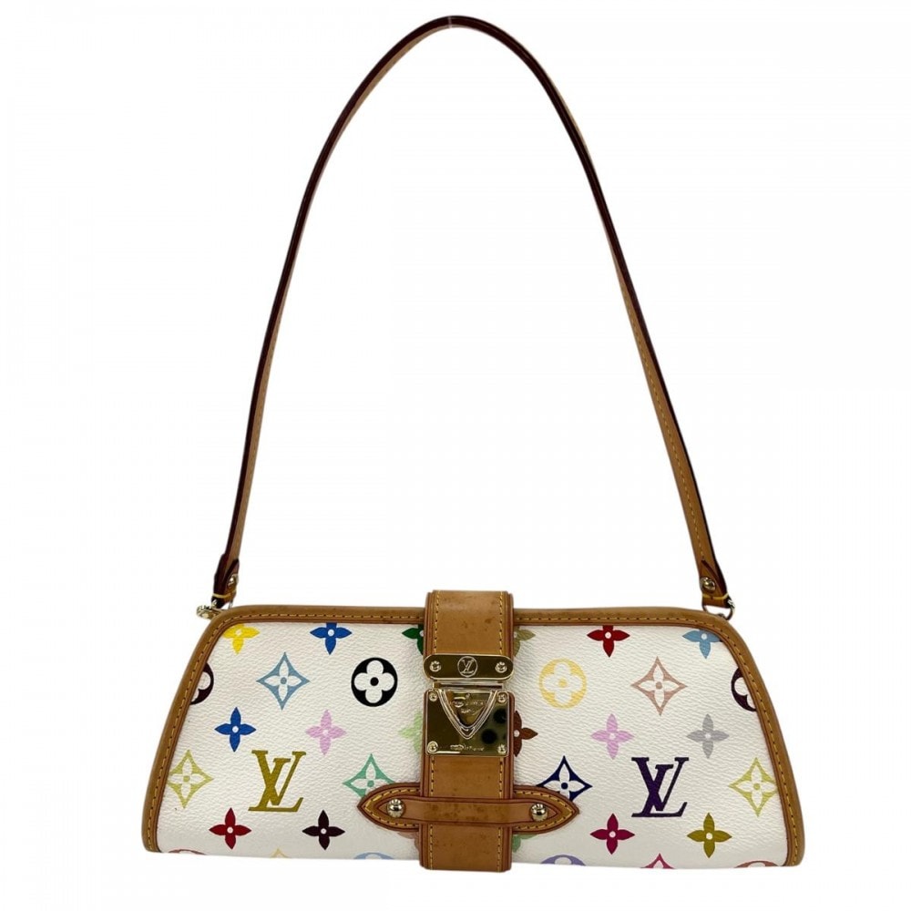 LOUIS VUITTON ルイヴィトン 2WAY 肩掛け モノブラムマルチカラー シャーリー ショルダーバック クラッチバック M40049    ホワイト 白 ゴールド金具 レディース【中古品】
