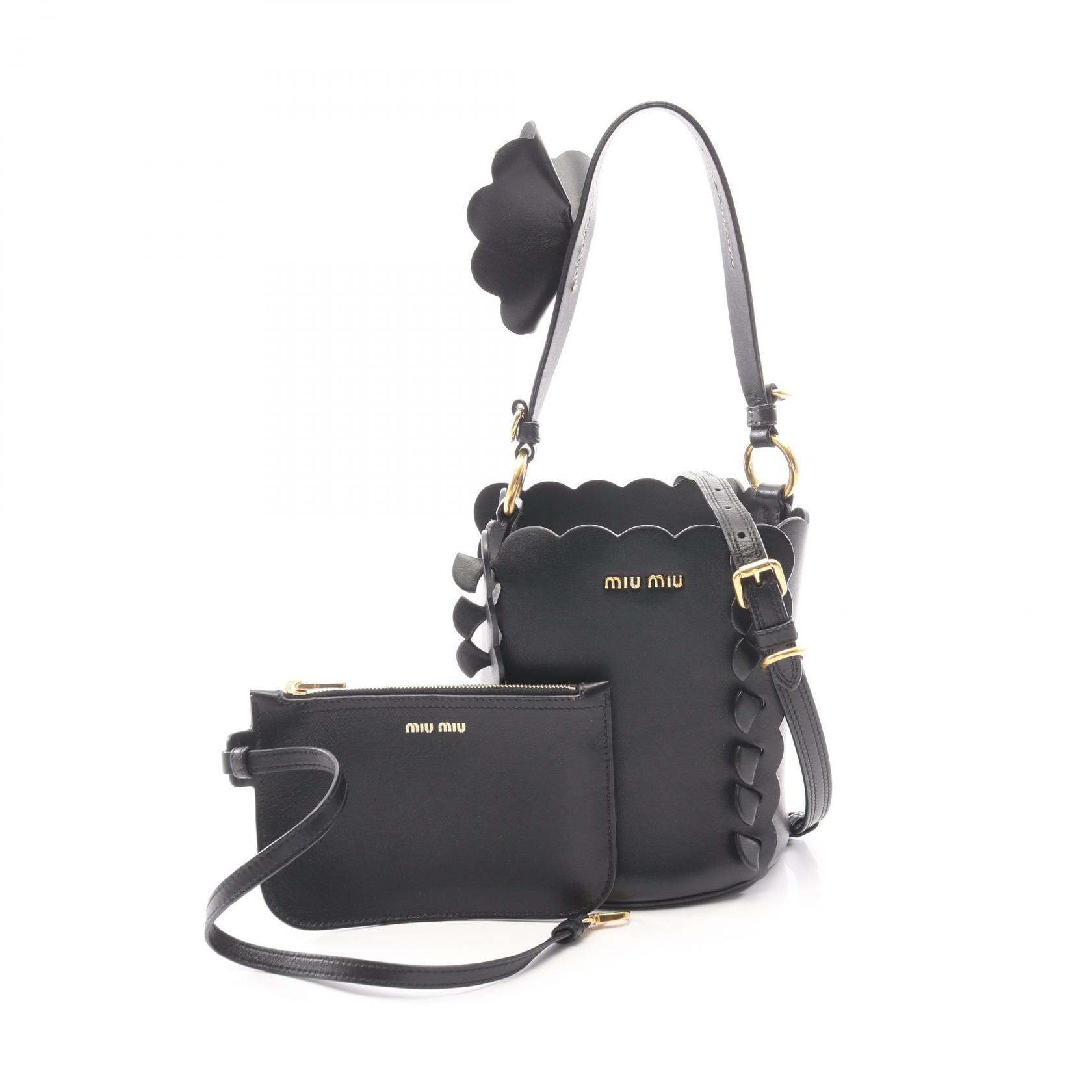ミュウ ミュウ Miu Miu バケットバッグ フラワー 2WAY ハンドバッグ バッグ レザー レディース ブラック系 5BE012 【中古】