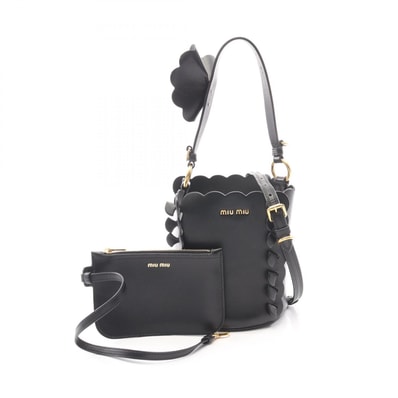 ミュウ ミュウ Miu Miu バケットバッグ フラワー 2WAY ハンドバッグ バッグ レザー レディース ブラック系 5BE012 【中古】