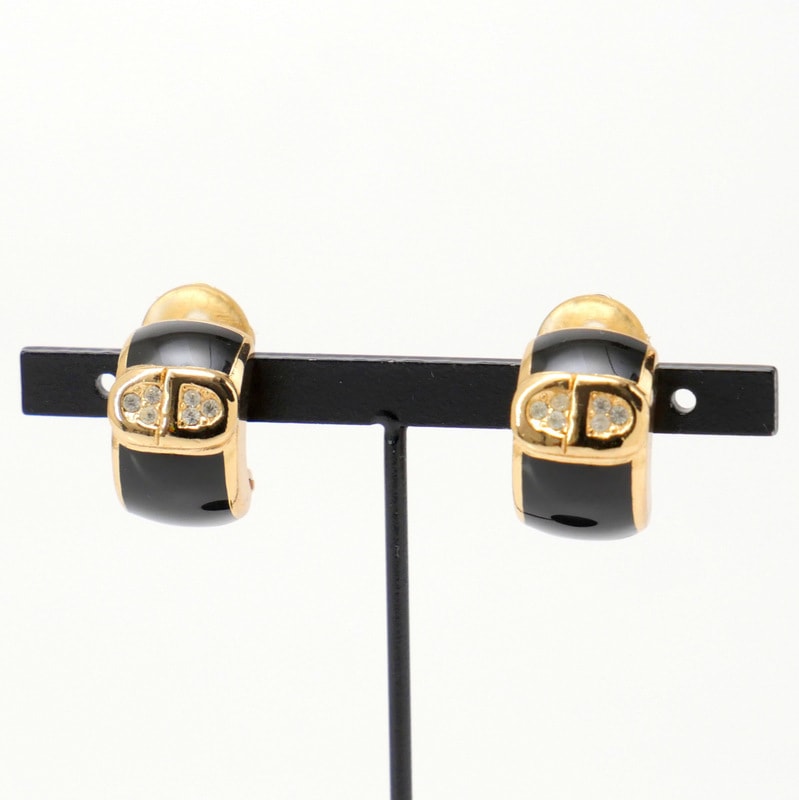 OLD Dior オールドディオール ヴィンテージ イヤリング クリスチャンディオール 両耳用 クリスタル CDロゴ コスチュームジュエリー アクセサリー ブランド古着【中古】20241114/RA2174