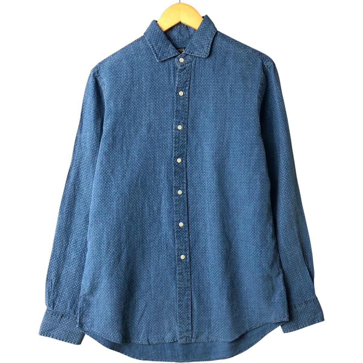 古着 ラルフローレン Ralph Lauren POLO RALPH LAUREN ドット柄 ワイドカラー 長袖 リネンシャツ メンズM相当/eaa567272