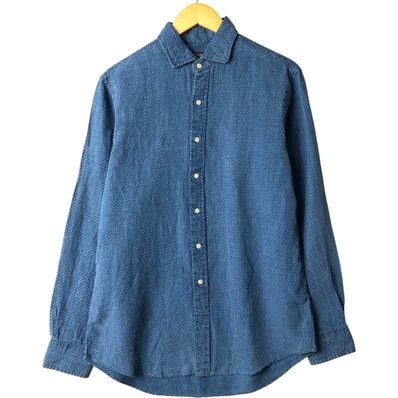 古着 ラルフローレン Ralph Lauren POLO RALPH LAUREN ドット柄 ワイドカラー 長袖 リネンシャツ メンズM相当/eaa567272