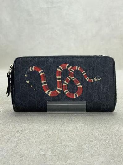 GUCCI Kingsnake Print GG Supreme Zip Around Wallet "Black"