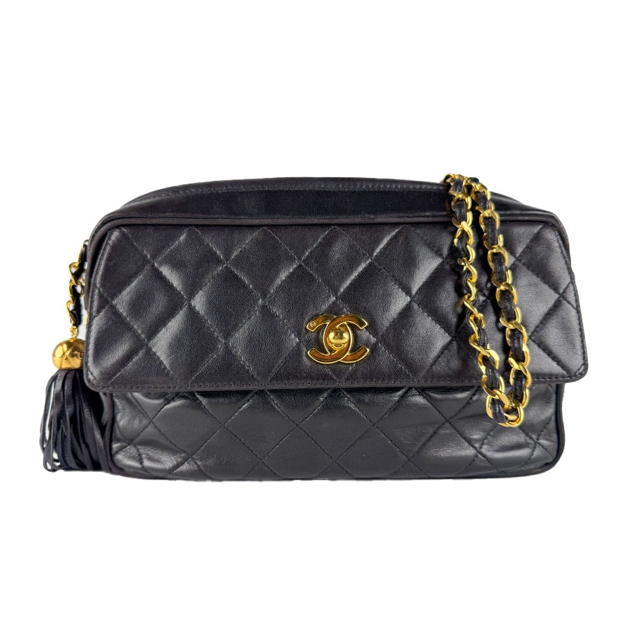 シャネル CHANEL ショルダーバッグ ラムスキン ブラック ゴールド レディース【中古】 z10893