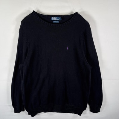 古着 90's/90年代 ポロバイラルフローレン Polo by Ralph Lauren セーター コットンニット クルーネック ワンポイントロゴ 大きいサイズ 2XLT ブラック メンズ