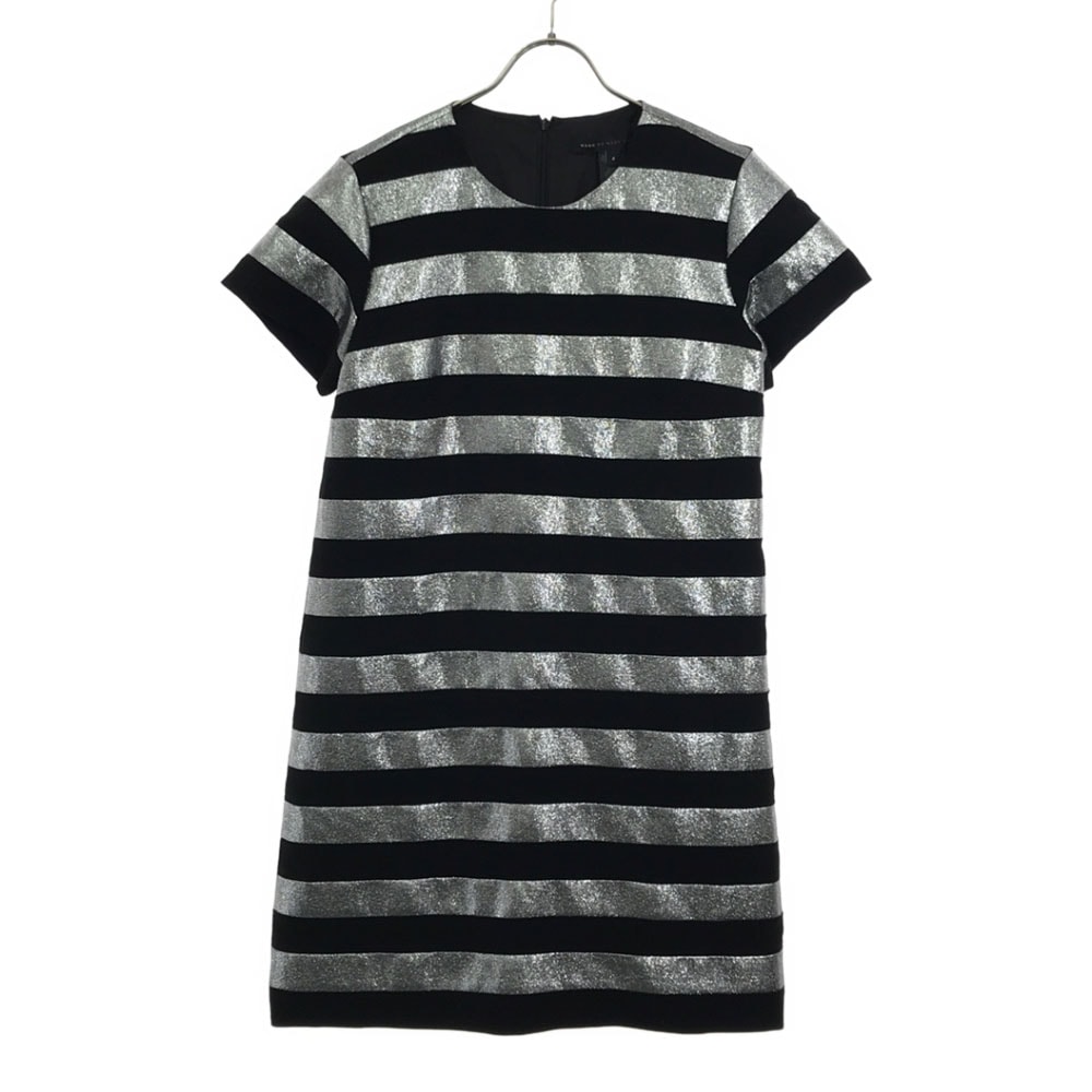 MARC BY MARC JACOBS マークバイマークジェイコブス ラメボーダー 半袖 ワンピース 2 ブラック×シルバー