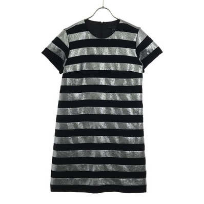 MARC BY MARC JACOBS マークバイマークジェイコブス ラメボーダー 半袖 ワンピース 2 ブラック×シルバー