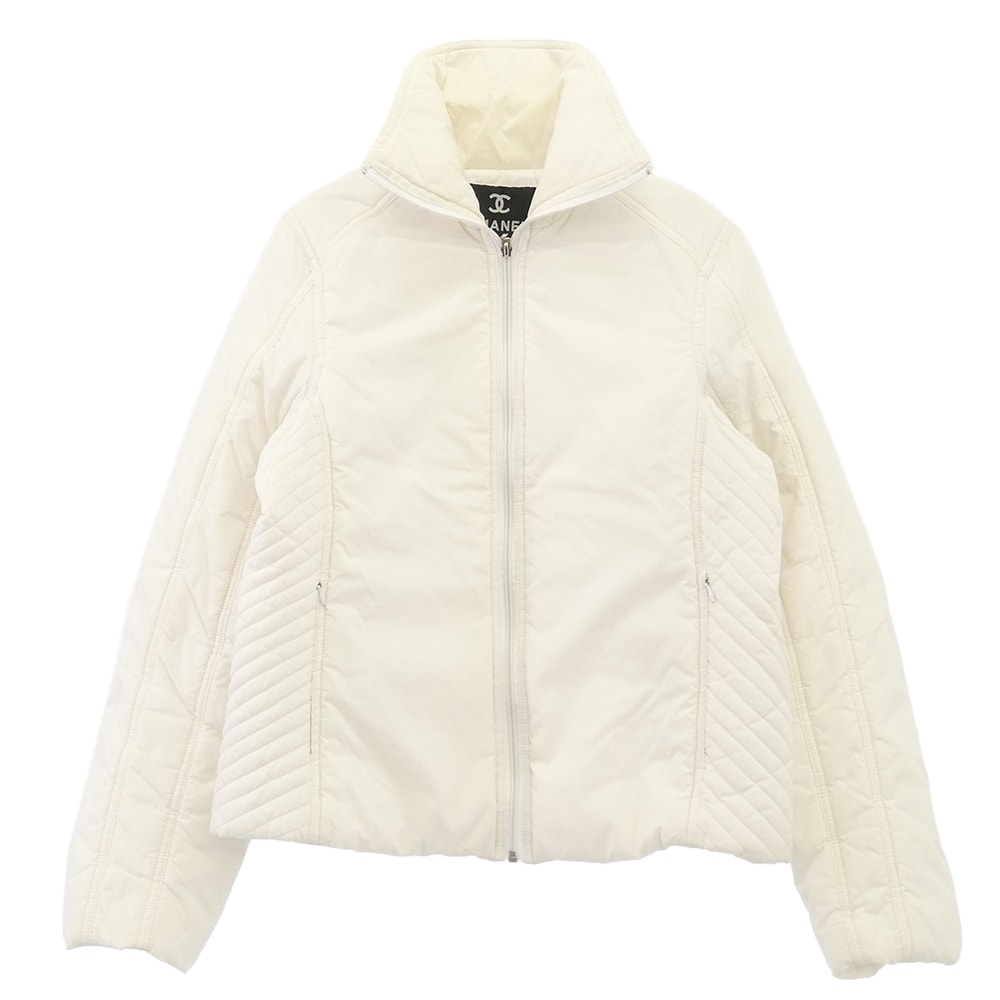 CHANEL シャネル ジャケット CCマーク ココマーク ロゴ スタンドカラー 中綿 ジップアップ ナイロン ジャケット オフホワイト系 XL【中古】