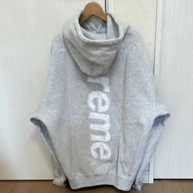 Supreme Satin Applique Hooded Sweatshirt "Ash Grey"