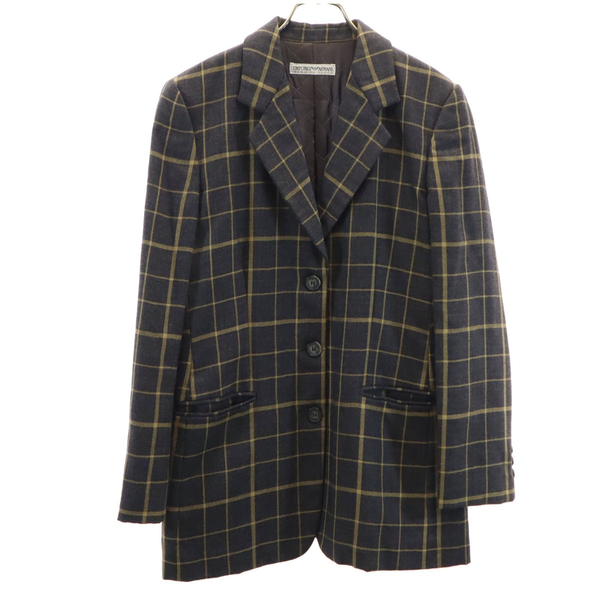 Emporio Armani エンポリオアルマーニ 90s イタリア製 オールド チェック柄 テーラードジャケット 40 チャコールグレー 裏キルティング