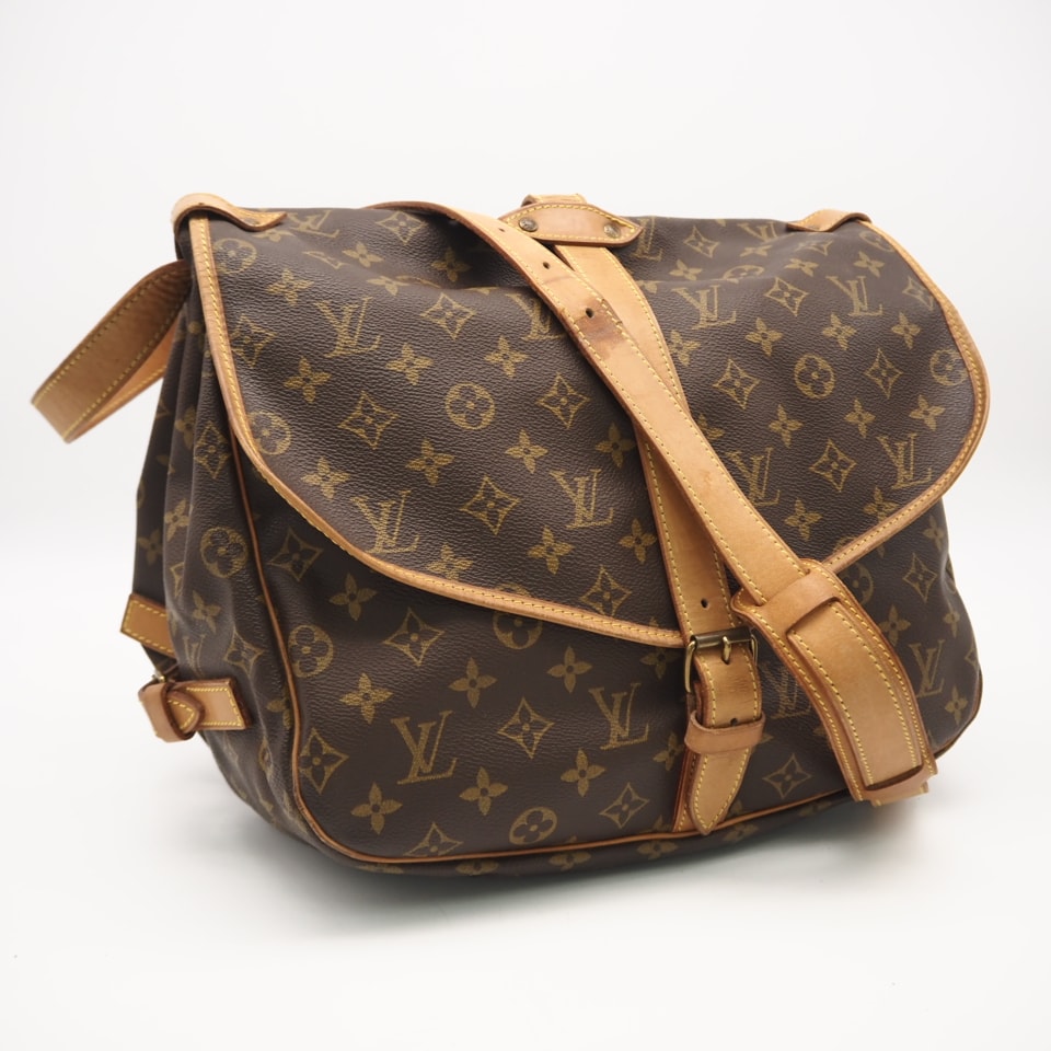 LOUIS VUITTON ルイ・ヴィトン モノグラム ソミュール35 M42254 ショルダーバッグ ブラウン ベージュ コーティングキャンバス レザー レディース