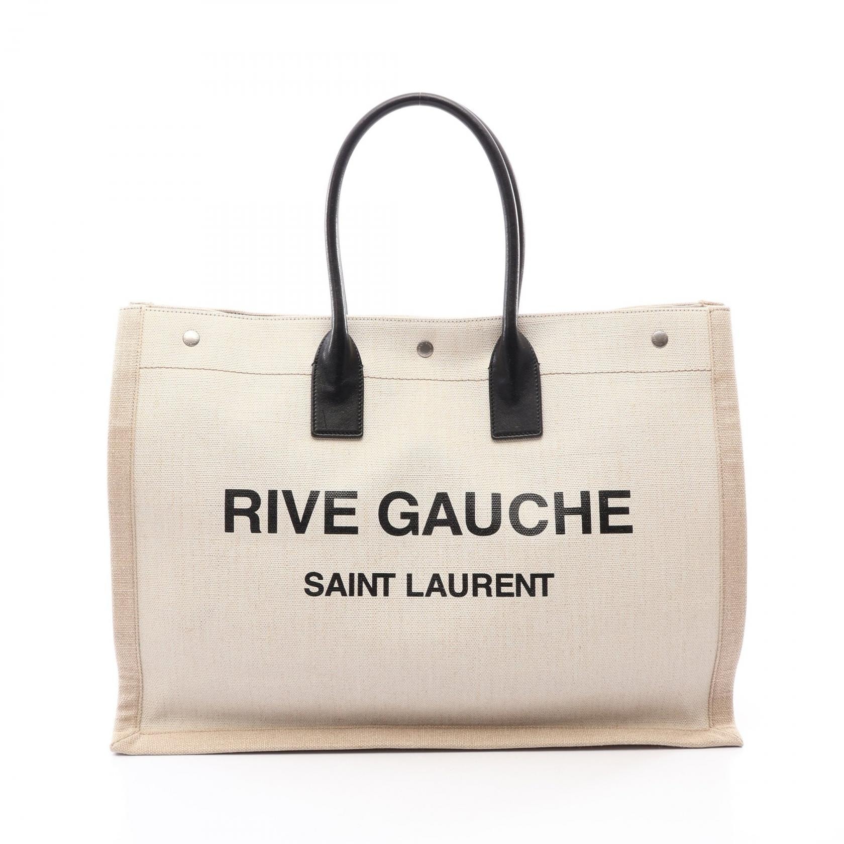 サンローランパリ SAINT LAURENT PARIS リヴ ゴーシュ ノエ トートバッグ バッグ PVCコーティングキャンバス レザー メンズ レディース アイボリー系 / ブラック系 499290 【中古】