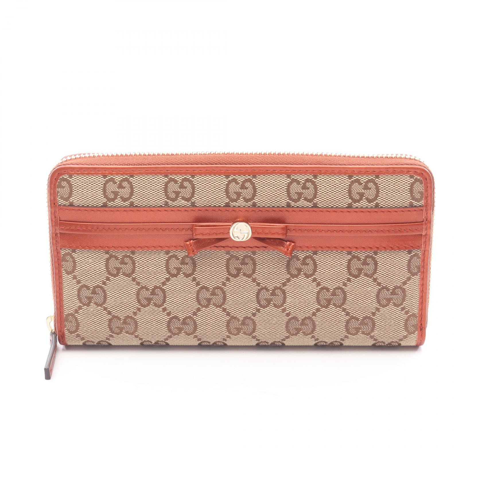 グッチ GUCCI メイフェア GGキャンバス ラウンド長財布 財布 キャンバス レザー レディース ベージュ系 / ブラウン系 307995 【中古】