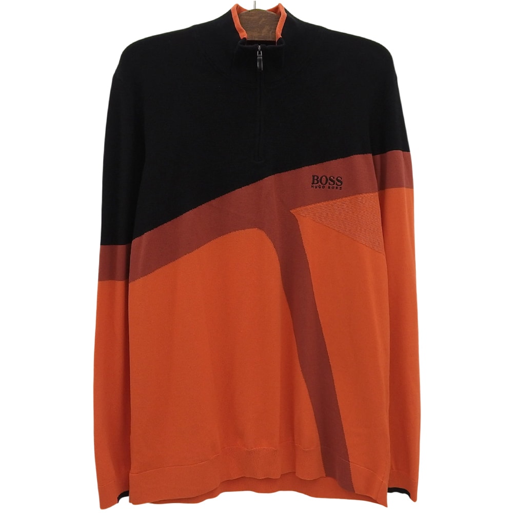 ボス 新品同様 コットン混 ハーフシップ セーター トップス メンズ ブラック×オレンジ XXL XXL