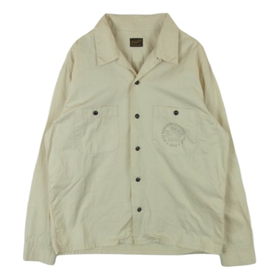 TENDERLOIN テンダーロイン オープンカラー ロゴ 胸ポケット コットン 長袖 シャツ 日本製 ベージュ系 S【中古】