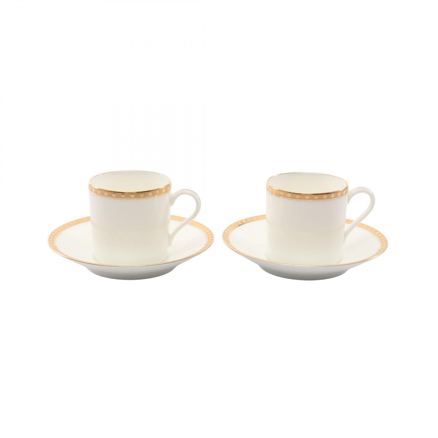ティファニー TIFFANY&CO ゴールドバンド ティーカップ&ソーサー 2客セット 食器 アクセサリー 陶器 メンズ レディース ホワイト系 / ゴールド系 【中古】
