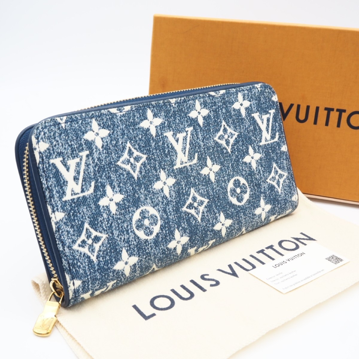 極美品 LOUIS VUITTON ルイ・ヴィトン モノグラム ジャガードデニム ジッピーウォレット M81226 長財布 ブルー ホワイト デニム レザー レディース