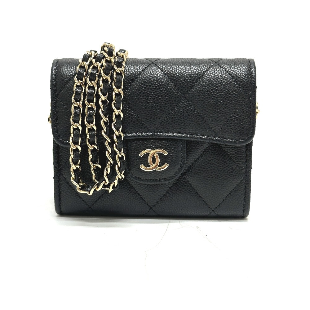 シャネル CHANEL ココマーク マトラッセ CC AP0238 ポシェット 財布 ショルダーバッグ 斜め掛け コインケース キャビアスキン ブラック 未使用