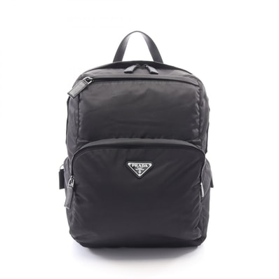 プラダ PRADA Re-Nylon リュックサック バックパック バッグ ナイロン サフィアーノレザー メンズ ブラック系 【中古】