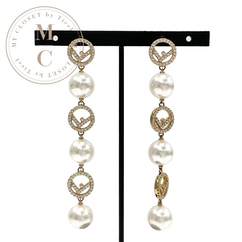 フェンディ FENDI エフイズフェンディ ピアス イヤリング ゴールド ラインストーン パール