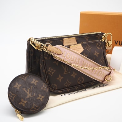 美品 LOUIS VUITTON ルイ・ヴィトン モノグラム キャンバス ミルティ ポシェット アクセソワール ローズクレール M44840 2wayショルダーバッグ ブラウン ベージュ ピンク コーティングキャンバス レザー レディース