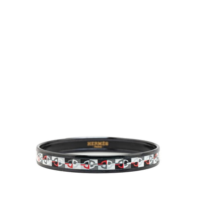 エルメス エマイユ シェーヌダンクル モチーフ ブレスレット バングル ブラック レッド グレー メタル レディース HERMES 【中古】
