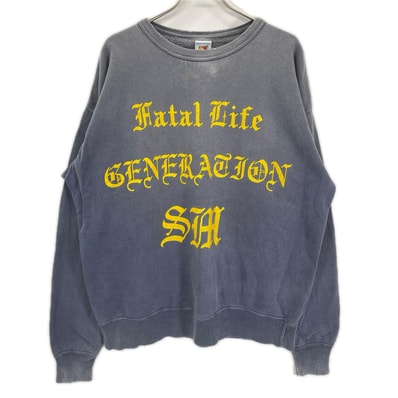 セントマイケル 24SS SM-YS8-0000-029 ネイビー CRW SWEAT/FATAL LIFE ダメージ/フェード加工 プリントスウェット XL