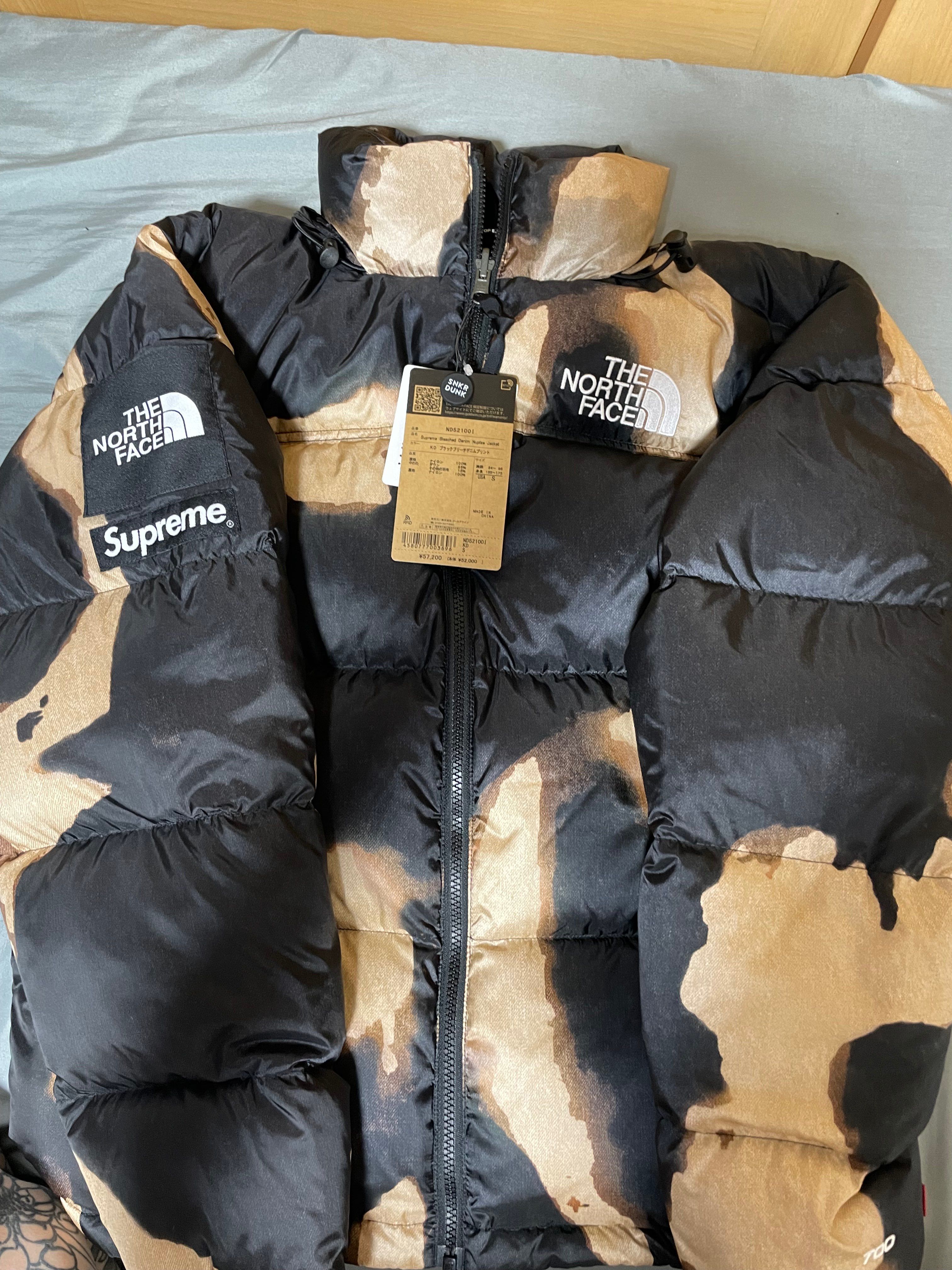 Supreme x The North Face Bleached Denim Print Nuptse Jacket "Black"