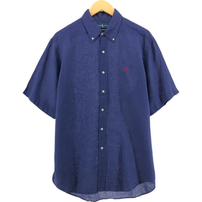 古着 ラルフローレン Ralph Lauren CLASSIC FIT 半袖 リネン ボタンダウンシャツ メンズL相当/eaa538757