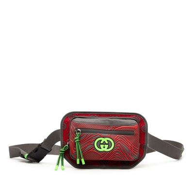 グッチ GGナイロン ボディバッグ ウエストバッグ 752102 グレー レッド グリーン ナイロン ラバー レディース GUCCI 【中古】