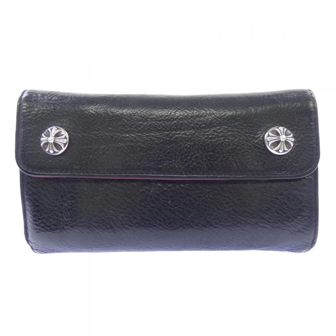 Chrome Hearts Wave Cross Ball Button Leather Wallet "Black/Silver"