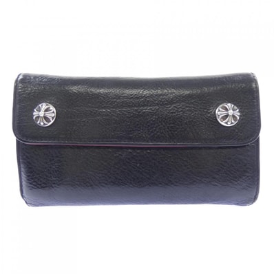 Chrome Hearts Wave Cross Ball Button Leather Wallet "Black/Silver"